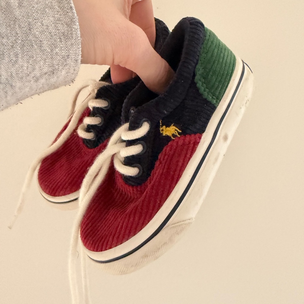Ralph Lauren toddler Tri-Color Corduroy Sneakers - Red/Navy/Green